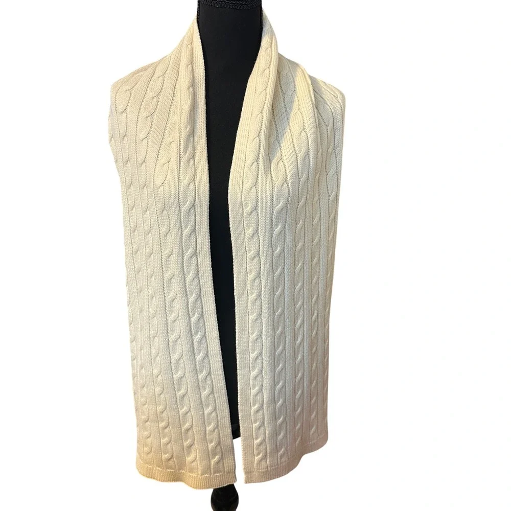 Brooks Brothers 346 Cream Cable Knit Scarf Neutral Winter Unisex Cottagecore